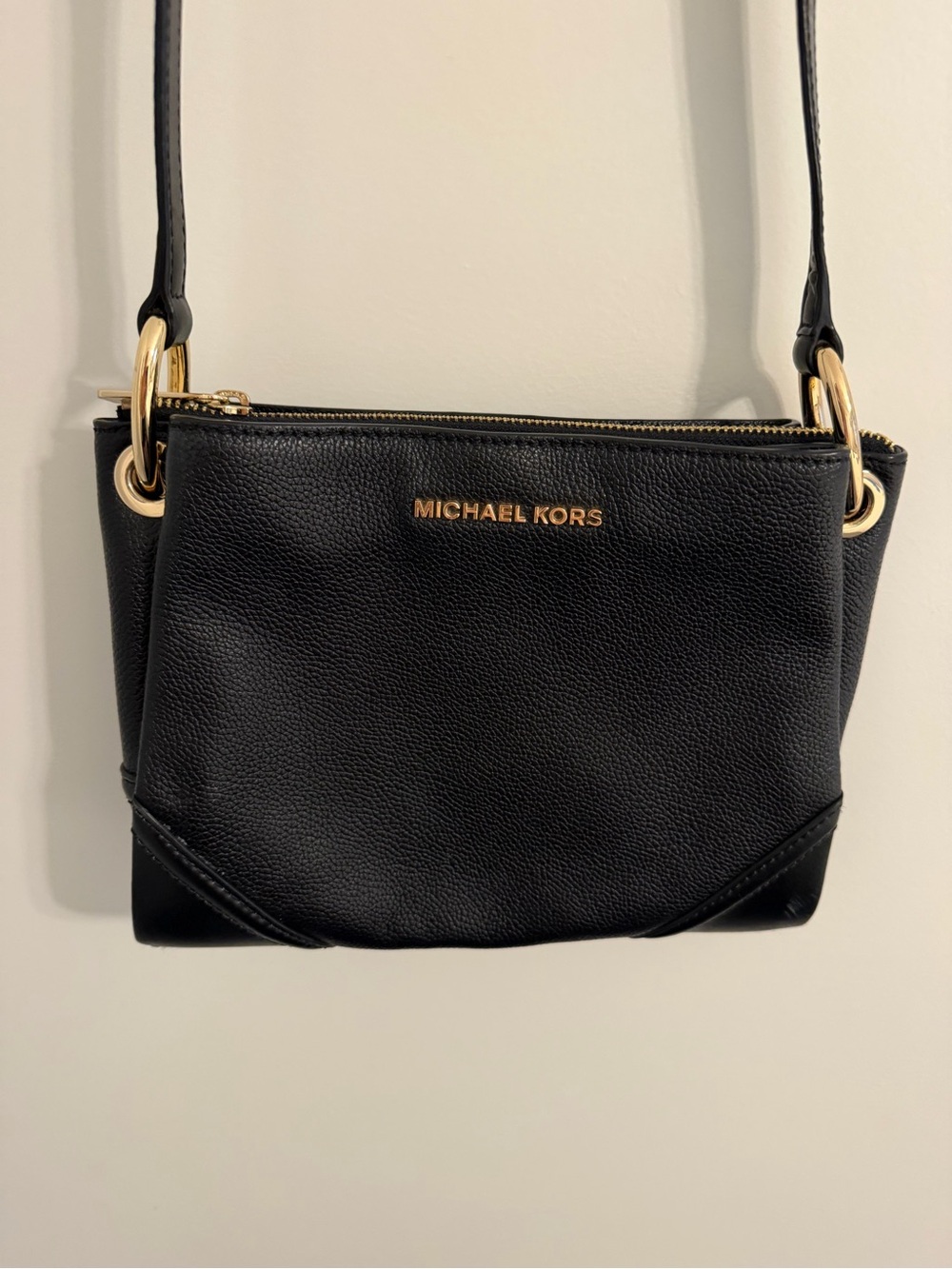Michael Kors Black Leather Crossbody with Gold Hardware
